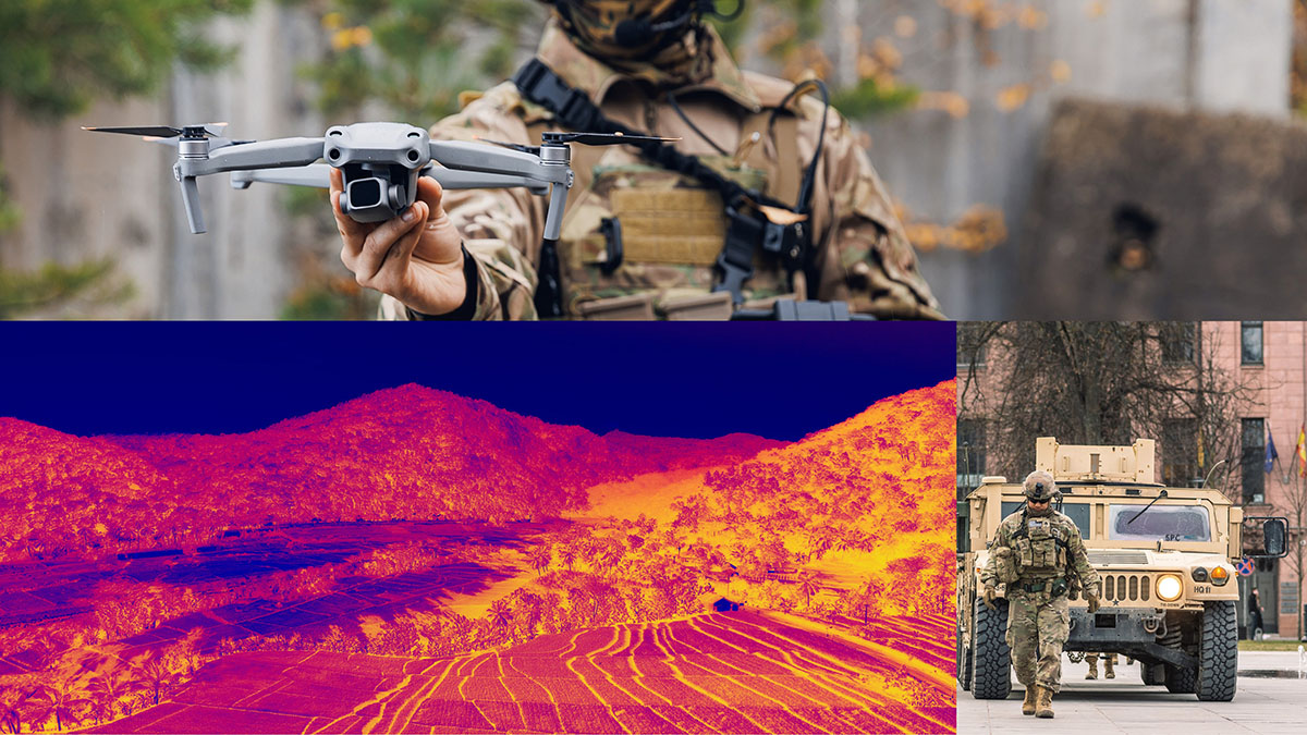 soldier holding drone and thermal image
