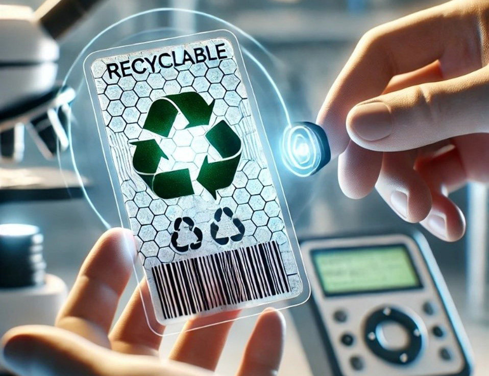recyclable label using carbon-based inks